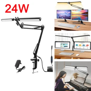 Schreibtischlampe LED Doppelkopf Tischlampe Leselampe Büroleuchte Dimmbar 24W- - Bild 1 von 17