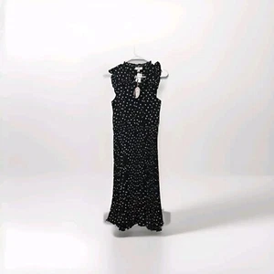 Umgee Diana Black & White Polka Dot Pleated V Neck Cap Sleeve Midi Dress Medium - Picture 1 of 15