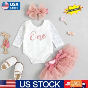 Baby Girl 1st Birthday Dress Cake Smash Dress Set Outfit Set Tutu Romper Set - Picture 1 of 12