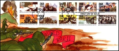 Scott 2981a-j 32 Cents WWII 1945 Melissa Fox Hand Painted FDC 3 Of 10 - Image 1 of 2