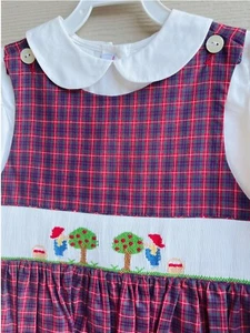 Brand NEW Silly Goose 2 pc Smocked Apple Picking Jumper and Blouse Set Girls 6 - Picture 1 of 6