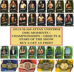 2019 WWE Slam Attax UNIVERSE - Championships Stars Objects OMG Moments