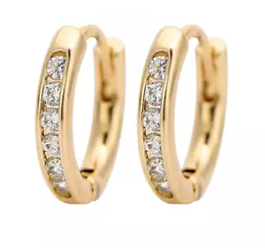 14K Yellow Gold Plated Brass CZ Cubic Huggie Hoop 14mm Small Earrings Men Women - Picture 1 of 1