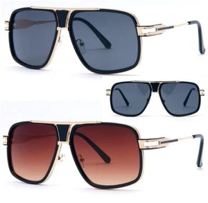 Mens Designer Flat top Pilot Sunglasses Luxury Large Big Turbo Retro UV400 Gents - Picture 1 of 13
