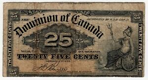 1900 DOMINION OF CANADA TWENTY FIVE 25 CENTS SHINPLASTER BANKNOTE NICE BILL