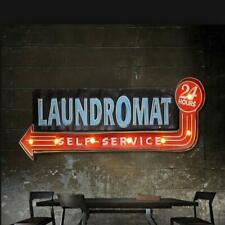 Retro Vintage Metal Light Wall Decor Laundromat 24 hrs Cafe Pub Bar LED Service