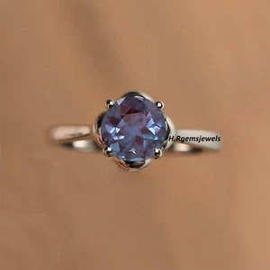 Alexandrite Engagement Ring Color Changing Gemstone Ring Dainty Proposal Ring - Picture 1 of 5