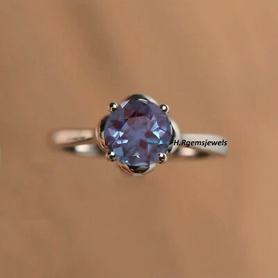 Alexandrite Engagement Ring Color Changing Gemstone Ring Dainty Proposal Ring - Image 1 of 4