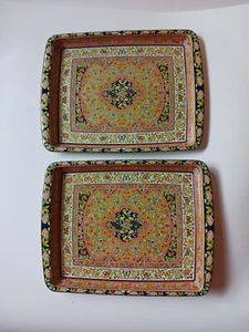 Vintage Pair Of Daher England Metal Trays Butterflies Floral Pattern, 7.5 Inches - Picture 1 of 6