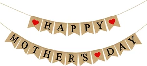 Burlap Happy Mothers Day Banner | Rustic Mothers Day Party Decorations | Mothers - Picture 1 of 6