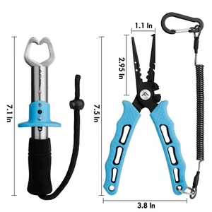 FLISSA 2PC Fishing Tool Kit w/Sheath Fishing Plier Fish Lip Gripper Hook Remover - Picture 1 of 10