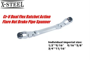 Dual Flex Ratchet Action Flare Nut Brake Pipe Spanner Wrench Imperial SAE Option - Picture 1 of 4