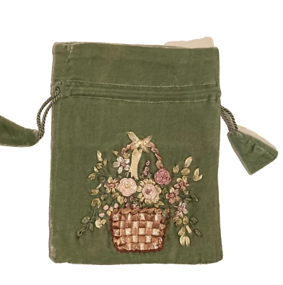 Bolso SUM PROA Floral Bordado Algodón Terciopelo Cordón Verde - ENVÍO GRATIS Foto 1 de 4