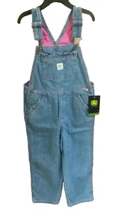 6x John Deere Denim Bib Overalls Jeans Girls Blue Pink Lining Logo Deer Kids - Picture 1 of 2