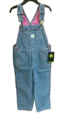 6x John Deere Denim Babero Mono Jeans Niñas Azul Rosa Forro Logo Ciervos Niños Foto 1 de 2