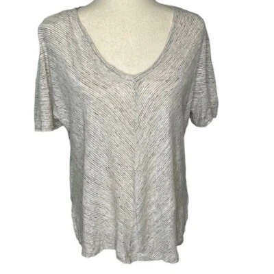 C&C California 100% Linen V Neck Top Womens Small Striped Boxy Fit Neutral Beach - Image 1 of 4
