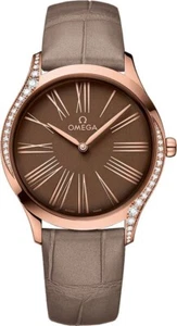 Omega Neu De Ville Tresor 42858366013001 braunes Zifferblatt & Lederband Damenuhr - Bild 1 von 3