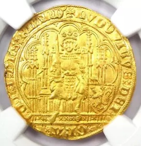 Gold 1346-84 Belgium Louis II Chaise D'OR 1Cd'or Gold Coin - NGC MS62+ (BU UNC) - Picture 1 of 6