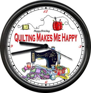 Quilting Room Retro Seamstress Quilt Craft Happy Sewing Machine Sign Wall Clock - Picture 1 of 1