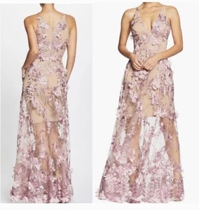 Dress The Population Sidney Deep V-Neck 3D Lace Gown Sz L. $328 MSRP . NWT - Picture 1 of 13