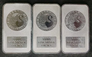Lote de tres barras de plata Perth Mint de 1 oz - Imagen 1 de 3
