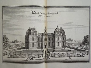 Château de Verneuil Gartenseite Topographia Galliae EA Merian Kupferstich 1655 - Bild 1 von 3