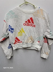 Adidas Women's Essentials Multi-Colored Logo Cropped Sweat, Size Medium - Picture 1 of 8