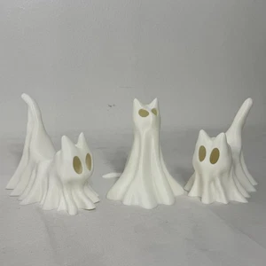 Juego de estatuillas de gato fantasma blanco de Halloween moderno plástico decoración animal gótico - Imagen 1 de 6