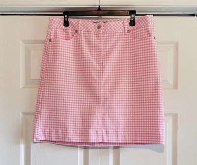 Talbots Women’s A-Line Skirt Pink & White Gingham Cotton Blend Size 12 - Image 1 of 4