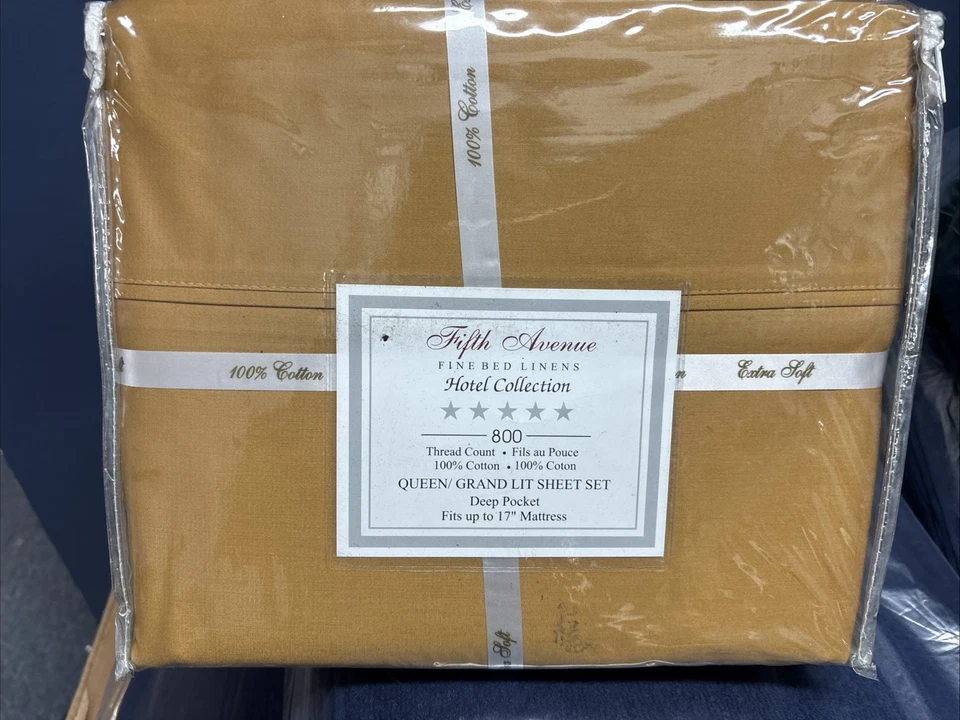 JUEGO SÁBANAS REINA QUINTA AVE.Colección 800 Hilos 100% Algodón DORADO 17 pulgadas Foto 1 de 3