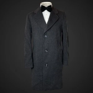 John Lewis Crombie Cloth Overcoat Coat Grey Wool Business Mac Smart Vintage - Picture 1 of 12
