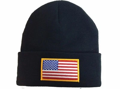 定制黑色无檐帽刺绣美国国旗布贴/金色  — 第 1/2 张图片