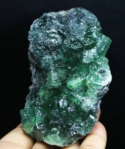 Museum Quality-Natural Transparent Deep Green Octahedra Fluorite Crystal Cluster - Picture 1 of 7