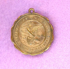 SEAL OF STATE OF ILLINOIS ~ AUG. 26th 1818 ~ 14K GOLD PLATED FOB/MEDAL - Picture 1 of 2