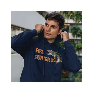 Humorous Funny Fishing Pike Hunter Image Premium Quality Hooded Sweatshirt - Picture 1 of 8