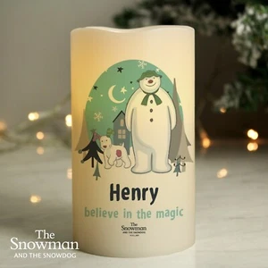 Personalised The Snowman and the Snowdog LED Candle Xmas Christmas Bedroom - Picture 1 of 6