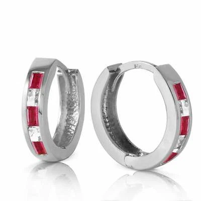 1.26 Carat 14K Solid White Gold Hoop Earrings Natural Ruby Rose Topaz - Image 1 of 4