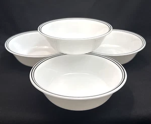 Vintage Corelle Vitrelle Cereal Bowl 6.25" Dia. Black Stripe on White Set of 4 - Picture 1 of 5