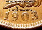 1903 Indian Head Cent - PRESQUE COMME NEUF NEIGE-19 "1 SOUS TRONCCATION" (J786)