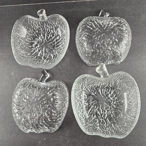 4 ensaladeras con forma de manzana transparente italiano vidrio prensado corteza de árbol texturizada de colección - Imagen 1 de 9