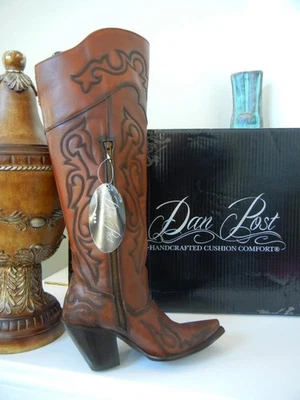 NUEVO EN CAJA BOTAS DE CUERO DAN POST SEDUCTRESS MARRÓN CASTAÑO HASTA EL MUSLO WESTERN TALLA 9.5 Foto 1 de 4