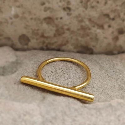 Sterling Silver Round Bar Ring - Gold Single Bar Ring - Asymmetrical Bar Rings - Image 1 of 4