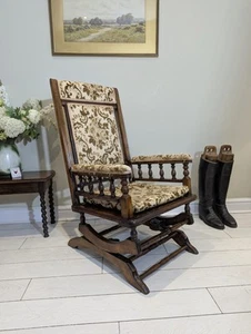 Late Victorian American rocking chair upholstered fabric Delivery Available - Picture 1 of 24
