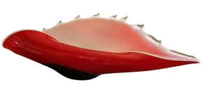 Vintage Art Glass Seashell Bowl Dish Red White Black Large Size Nautical Ocean - Picture 1 of 10