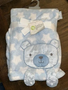 NEW Baby Gear Blue Bear/Dog w/3D Crinkle Minky & Stars Baby Blanket - Picture 1 of 5
