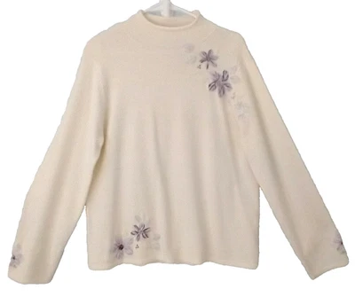 Suéter Pullover Emma James Cuello Simulado Bordado Flores y Cuentas Marfil - XL Foto 1 de 4