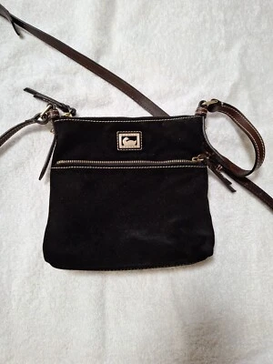 Dooney and Bourke Black Suede Leather Crossbody Bag Logo Zipper Pockets - Image 1 of 4