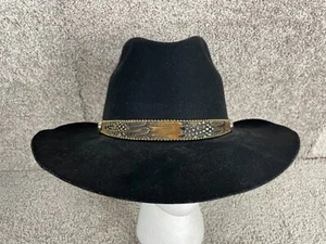 Sombrero de Vaquero DeLuxe Calidad Negro Grande Lana Ala Ancha Estampado Banda Negro - Imagen 1 de 11