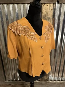 Vintage Pappagallo Terracotta Embroidered Short Sleeve Blouse 1980’s Work - Picture 1 of 15