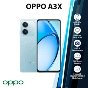 OPPO A3x Global Ver. Android Cell Phone (Blue/4GB+64GB/Unlocked/Dual SIM) - Picture 1 of 6